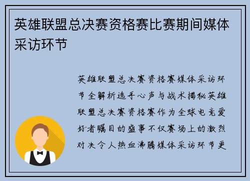 英雄联盟总决赛资格赛比赛期间媒体采访环节